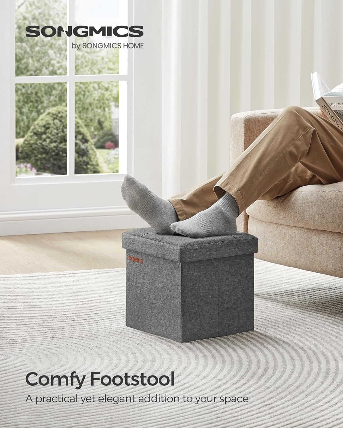image:imageSONGMICS Small Folding Storage Ottoman 118 x 118 x 118 inDark Gray
