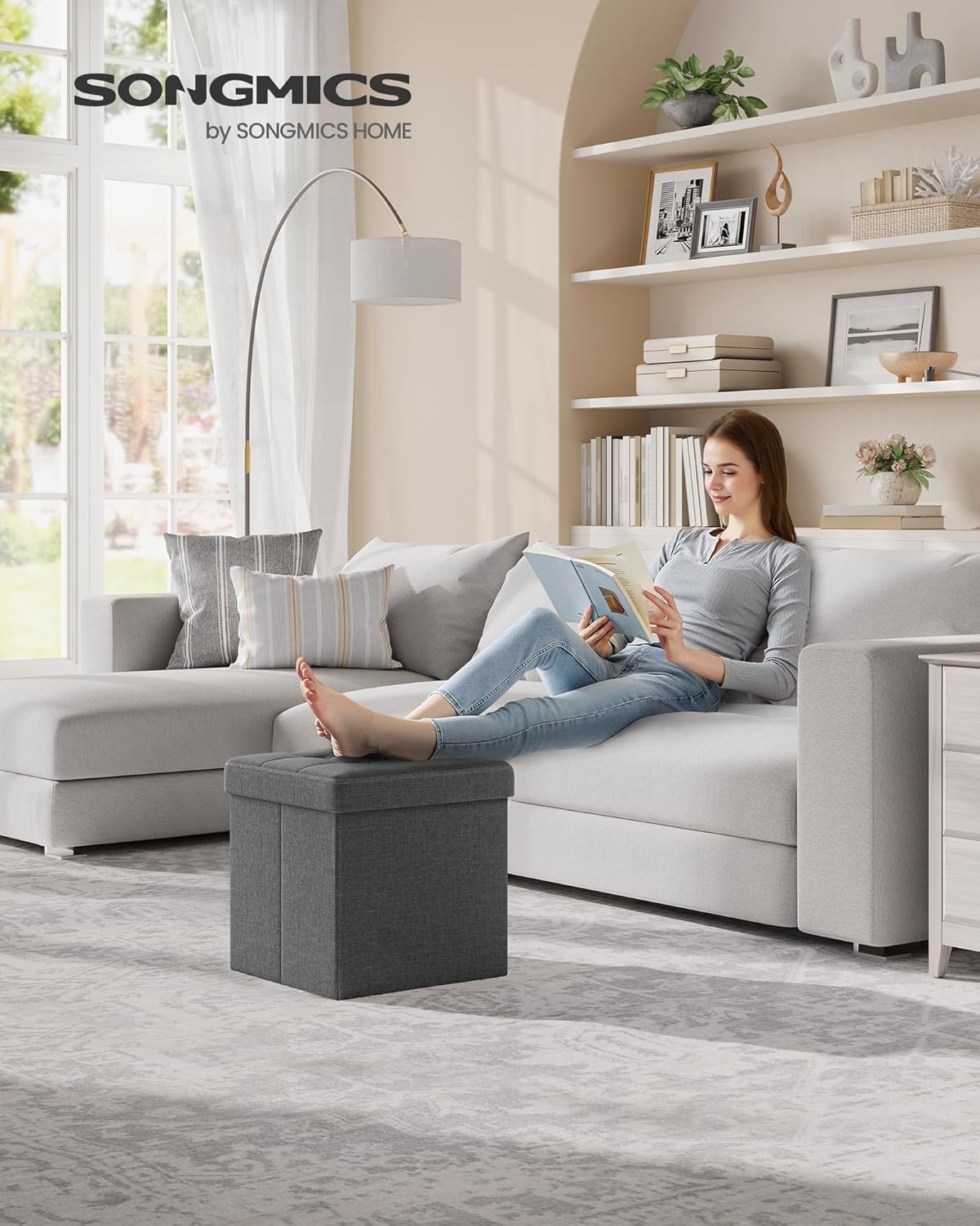 image:imageSONGMICS Small Folding Storage Ottoman 118 x 118 x 118 inDark Gray