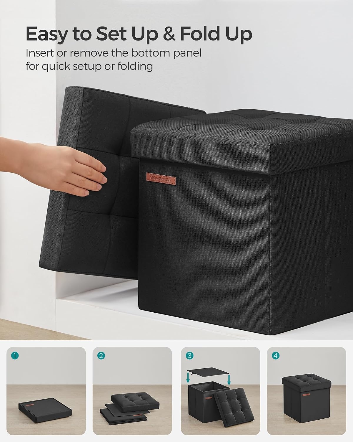 image:imageSONGMICS Small Folding Storage Ottoman 118 x 118 x 118 inInk Black