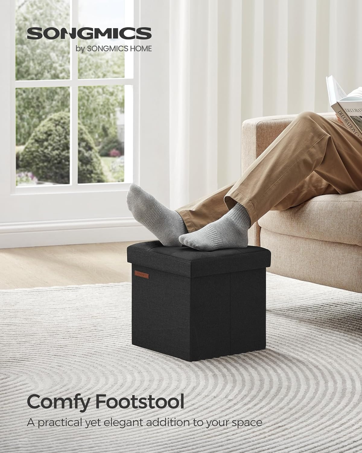 image:imageSONGMICS Small Folding Storage Ottoman 118 x 118 x 118 inInk Black