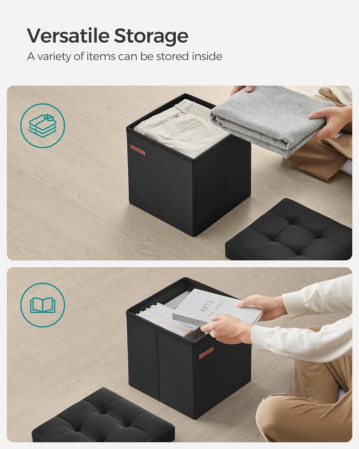 image:imageSONGMICS Small Folding Storage Ottoman 118 x 118 x 118 inInk Black