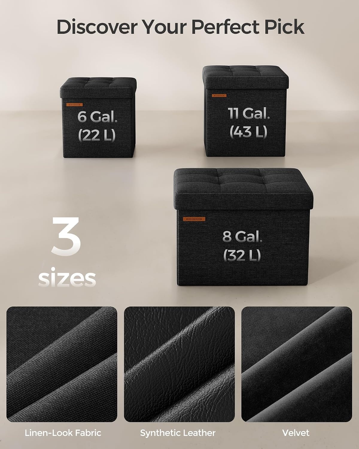 image:imageSONGMICS Small Folding Storage Ottoman 118 x 118 x 118 inInk Black