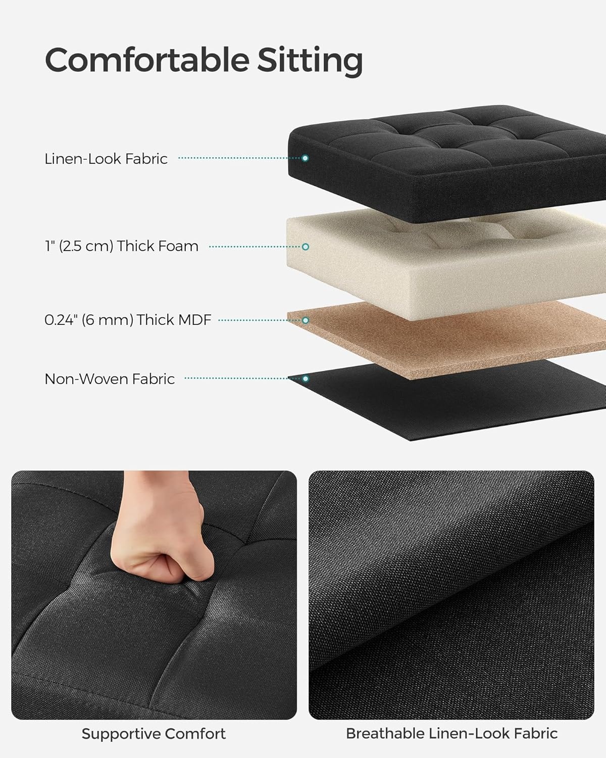 image:imageSONGMICS Small Folding Storage Ottoman 118 x 118 x 118 inInk Black