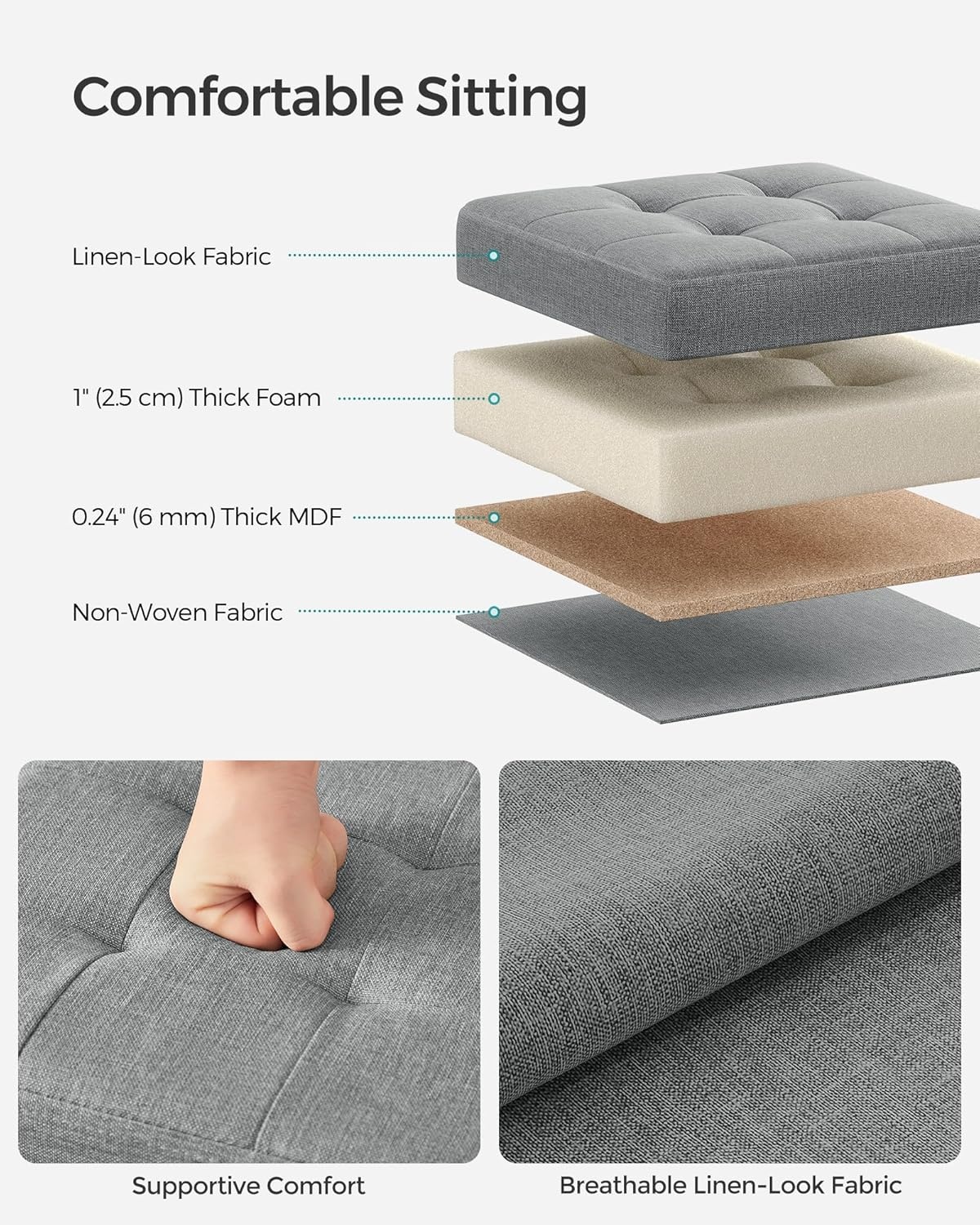 image:imageSONGMICS Small Folding Storage Ottoman 118 x 118 x 118 inLight Gray