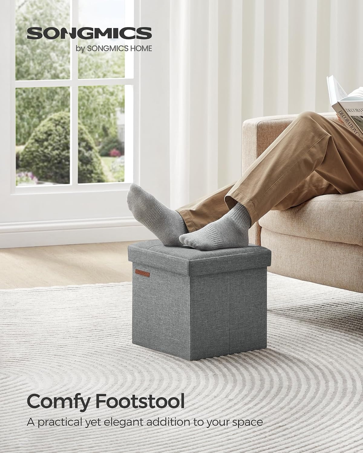 image:imageSONGMICS Small Folding Storage Ottoman 118 x 118 x 118 inLight Gray