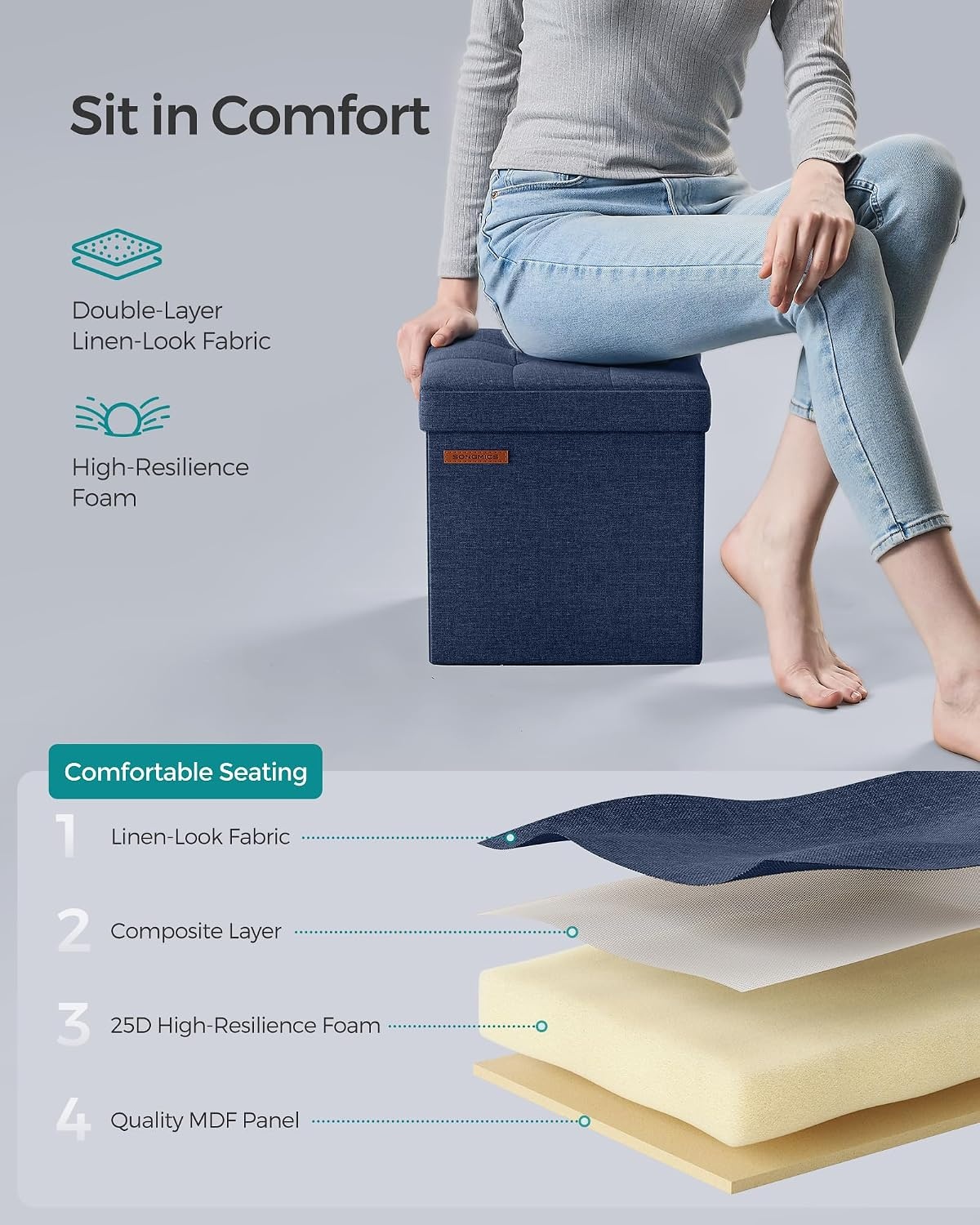 image:imageSONGMICS Small Folding Storage Ottoman 118 x 118 x 118 inLinenlook Fabric