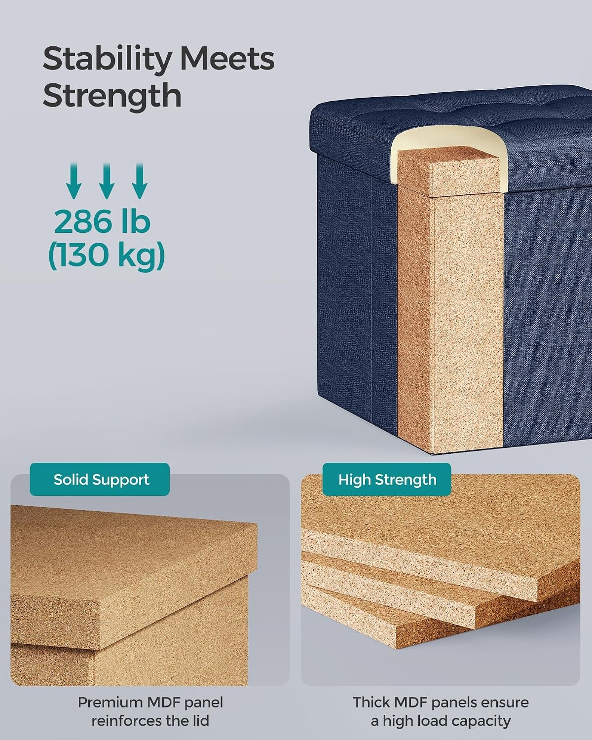 image:imageSONGMICS Small Folding Storage Ottoman 118 x 118 x 118 inLinenlook Fabric