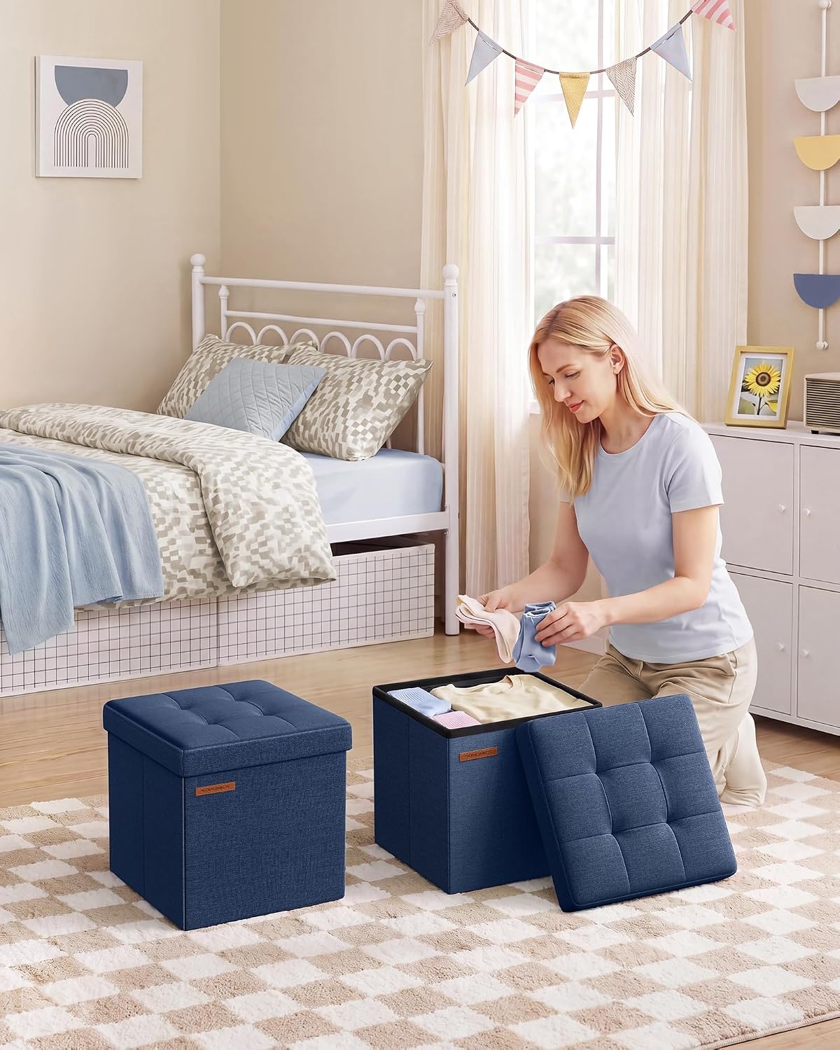 image:imageSONGMICS Small Folding Storage Ottoman 118 x 118 x 118 inLinenlook Fabric