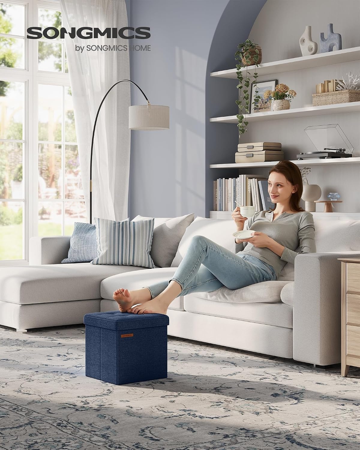 image:imageSONGMICS Small Folding Storage Ottoman 118 x 118 x 118 inLinenlook Fabric