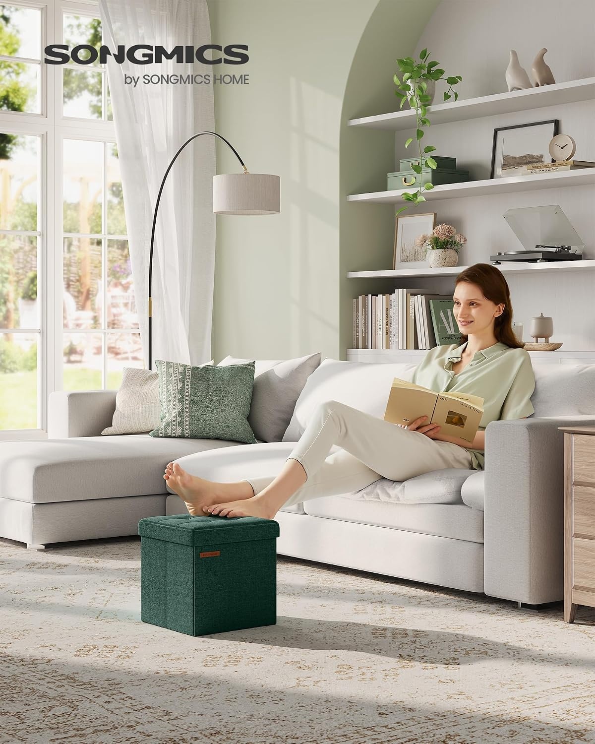 image:imageSONGMICS Small Folding Storage Ottoman 118 x 118 x 118 inRetro Green