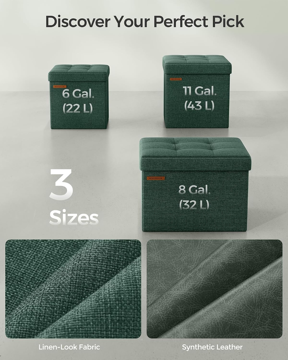 image:imageSONGMICS Small Folding Storage Ottoman 118 x 118 x 118 inRetro Green