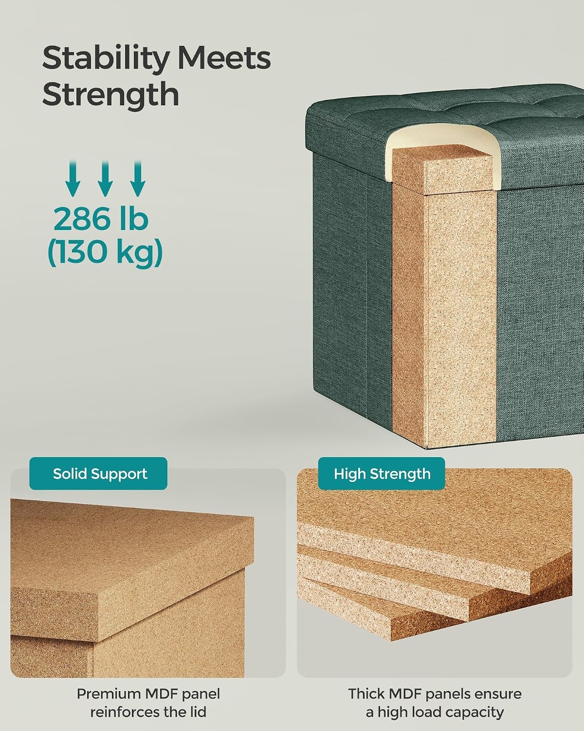 image:imageSONGMICS Small Folding Storage Ottoman 118 x 118 x 118 inRetro Green