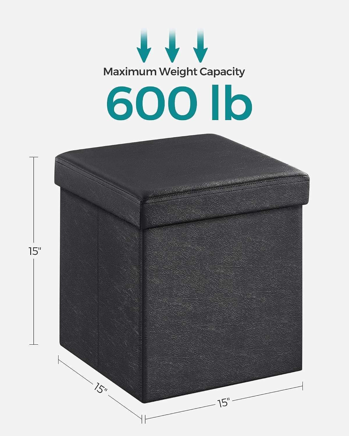image:imageSONGMICS Storage Ottoman Foldable PU Leather Footrest 15 x 15 x 15 InchBlack