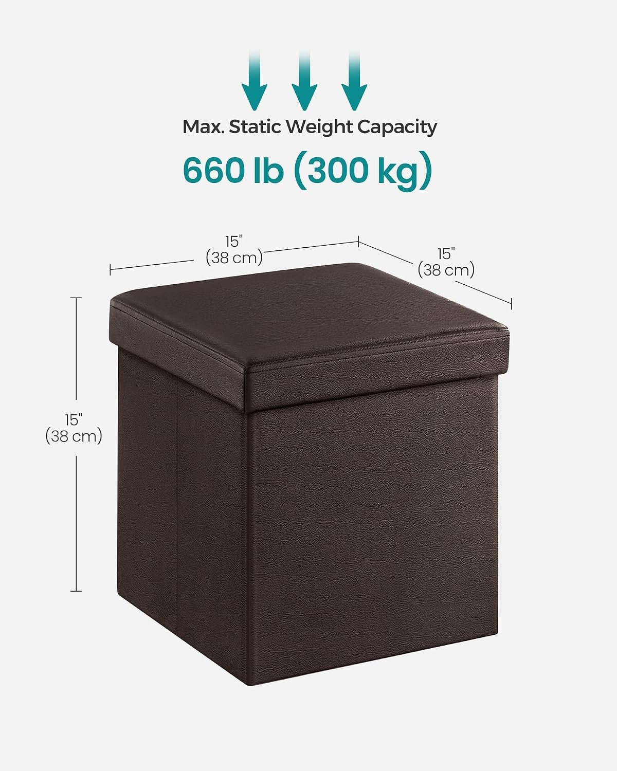 image:imageSONGMICS Storage Ottoman Foldable PU Leather Footrest 15 x 15 x 15 InchBrown