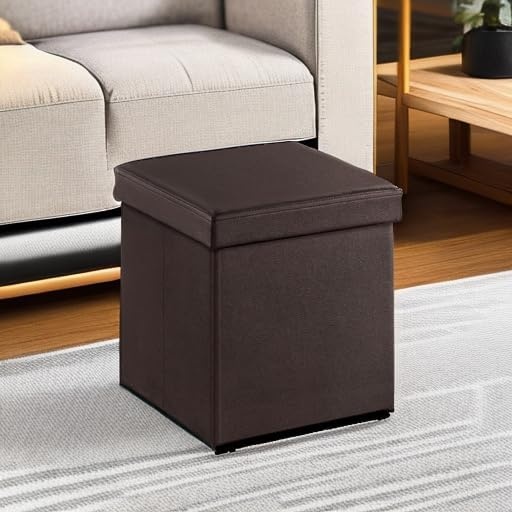 image:imageSONGMICS Storage Ottoman Foldable PU Leather Footrest 15 x 15 x 15 InchBrown