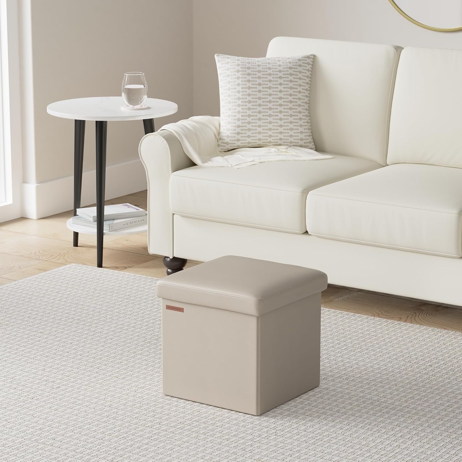 image:imageSONGMICS Storage Ottoman Foldable PU Leather Footrest 15 x 15 x 15 InchCamel Brown