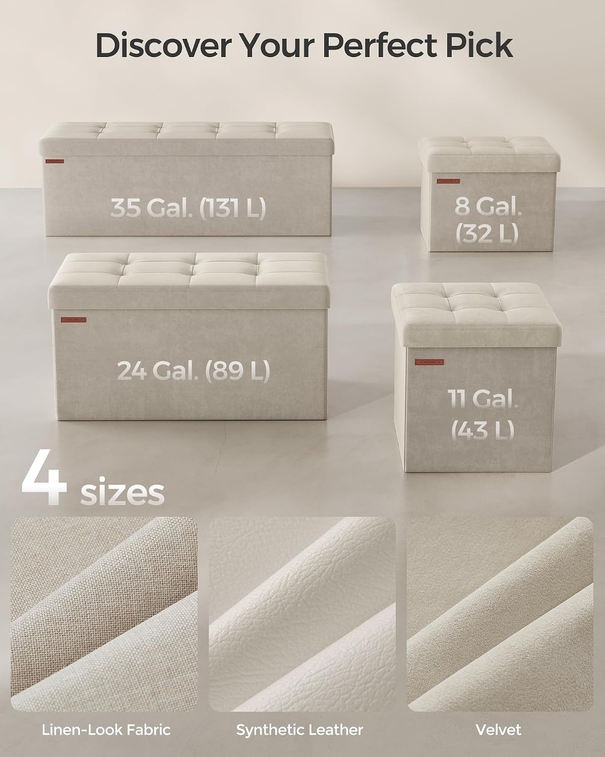 image:imageSONGMICS Storage Ottoman Foldable PU Leather Footrest 15 x 15 x 15 InchCream White