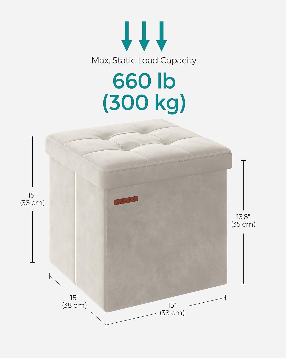 image:imageSONGMICS Storage Ottoman Foldable PU Leather Footrest 15 x 15 x 15 InchCream White