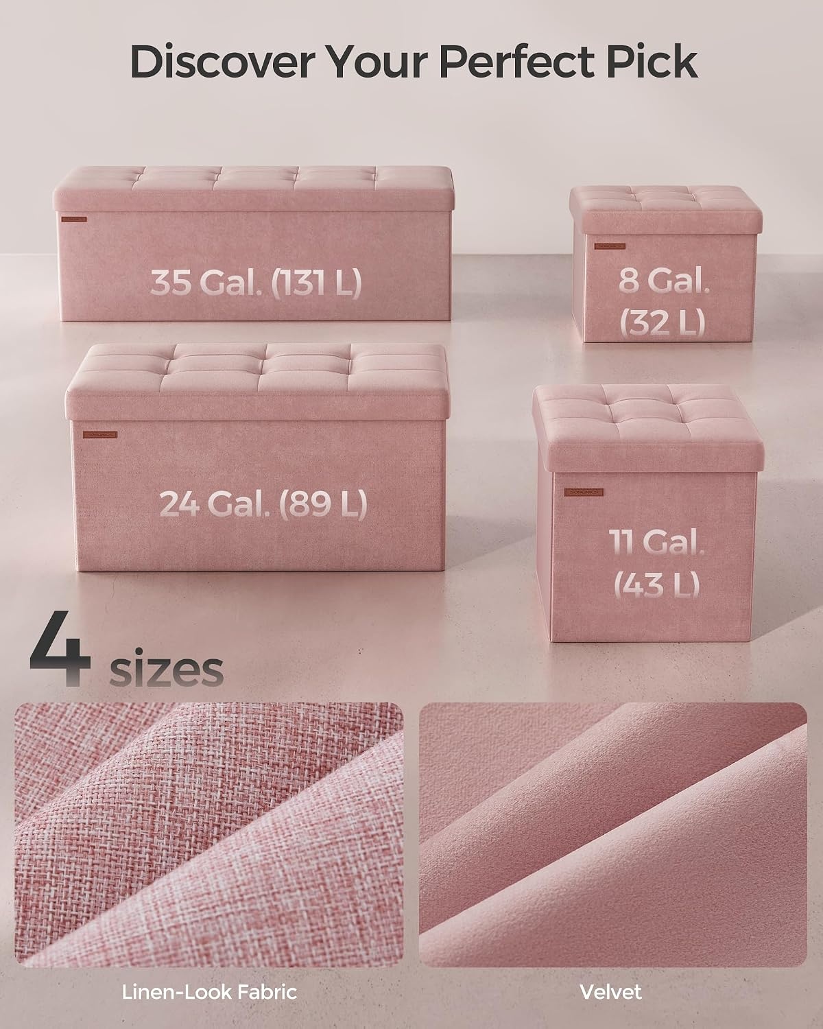 image:imageSONGMICS Storage Ottoman Foldable PU Leather Footrest 15 x 15 x 15 InchJelly Pink
