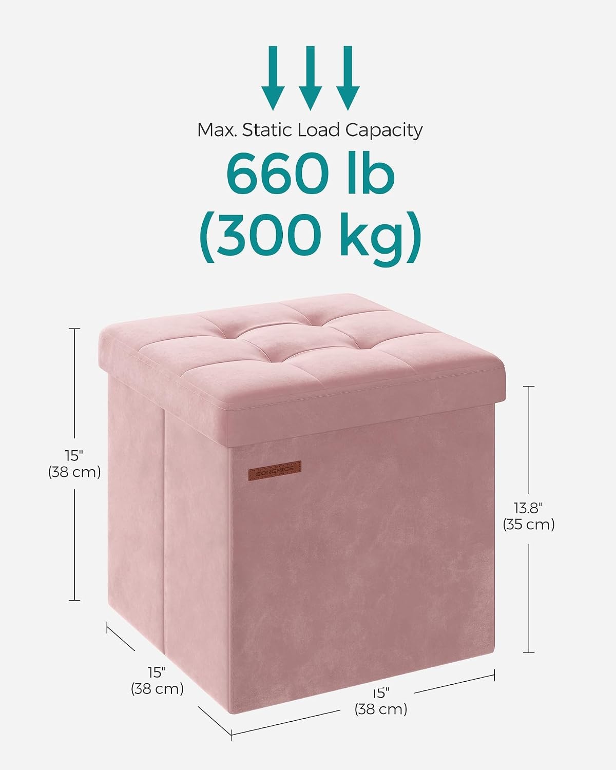 image:imageSONGMICS Storage Ottoman Foldable PU Leather Footrest 15 x 15 x 15 InchJelly Pink