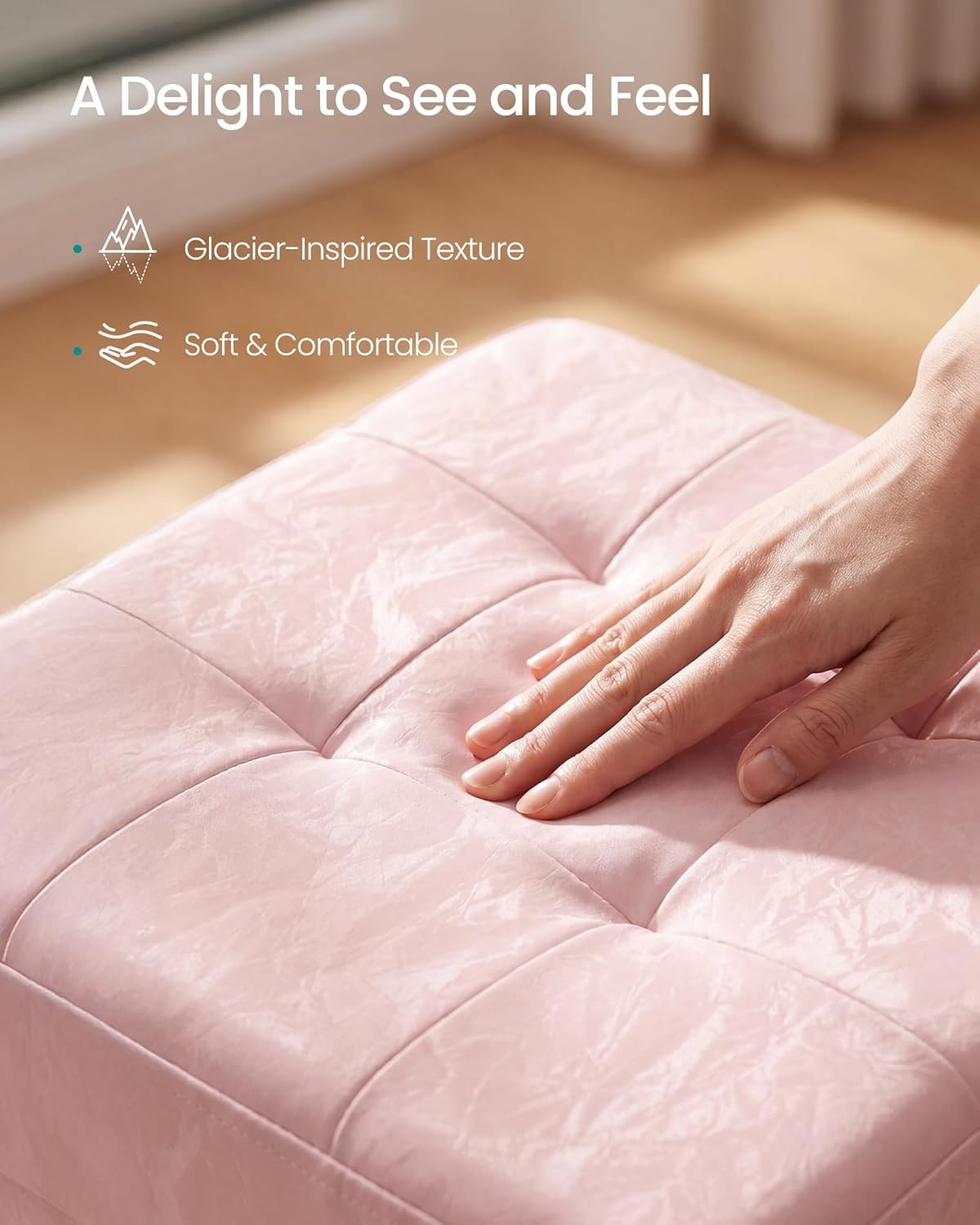 image:imageSONGMICS Storage Ottoman Foldable PU Leather Footrest 15 x 15 x 15 InchPink Wthout Legs