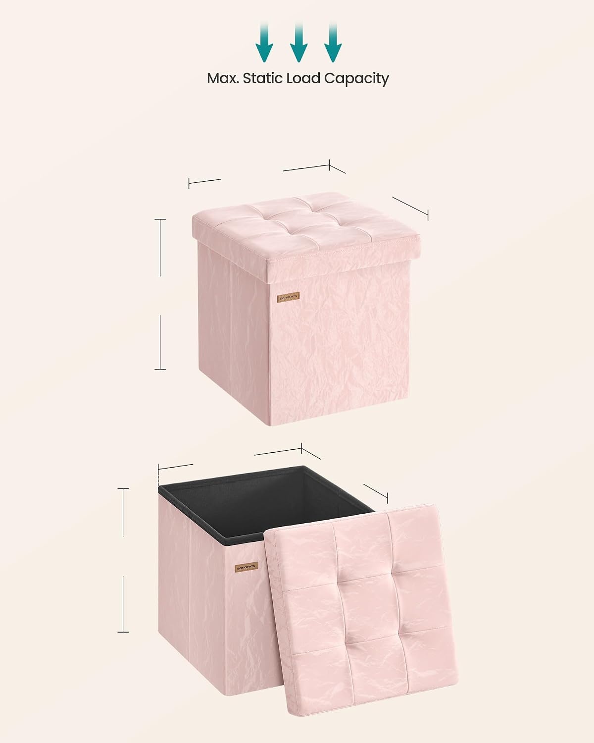 image:imageSONGMICS Storage Ottoman Foldable PU Leather Footrest 15 x 15 x 15 InchPink Wthout Legs