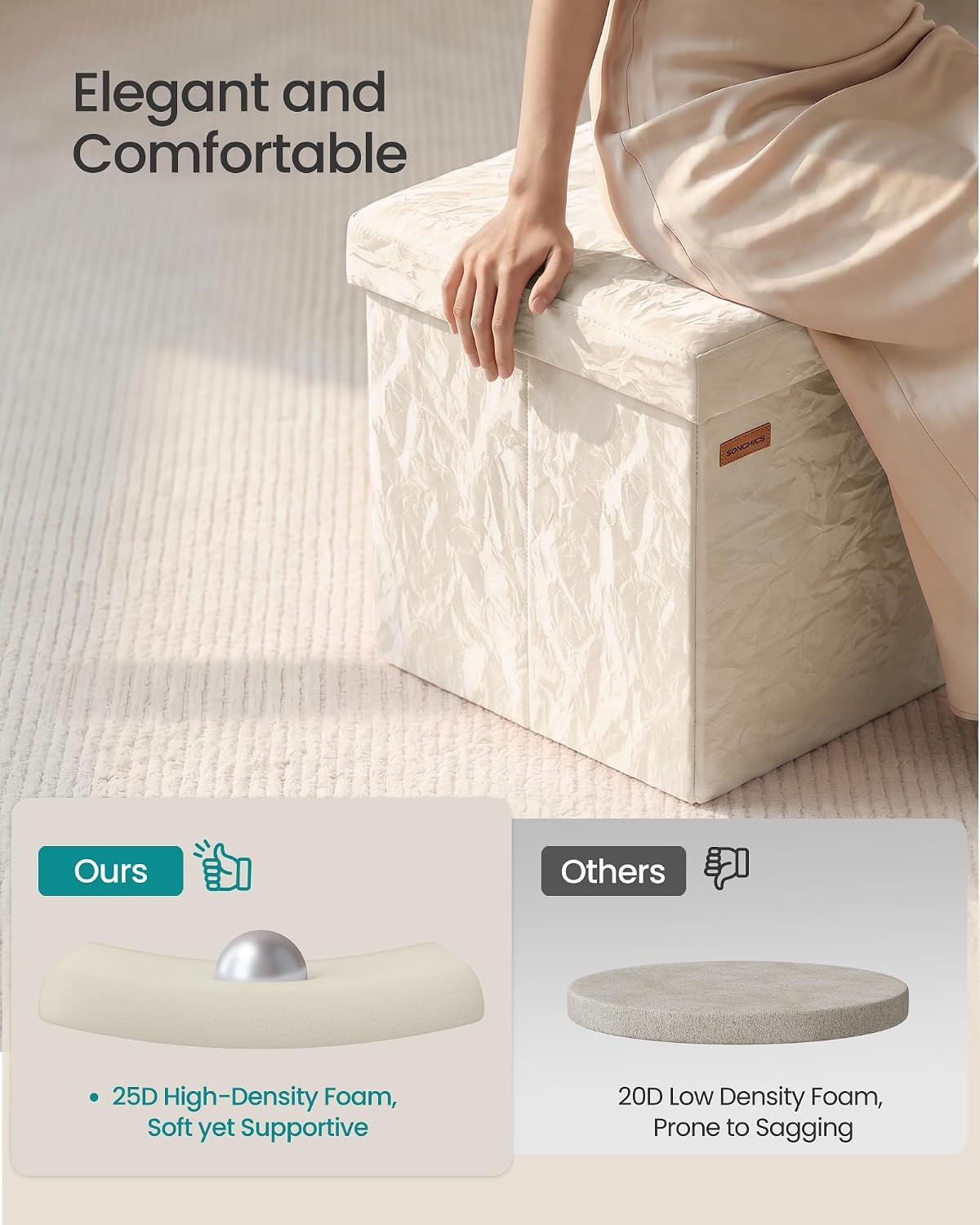 image:imageSONGMICS Storage Ottoman Foldable PU Leather Footrest 15 x 15 x 15 InchWhite Wthout Legs
