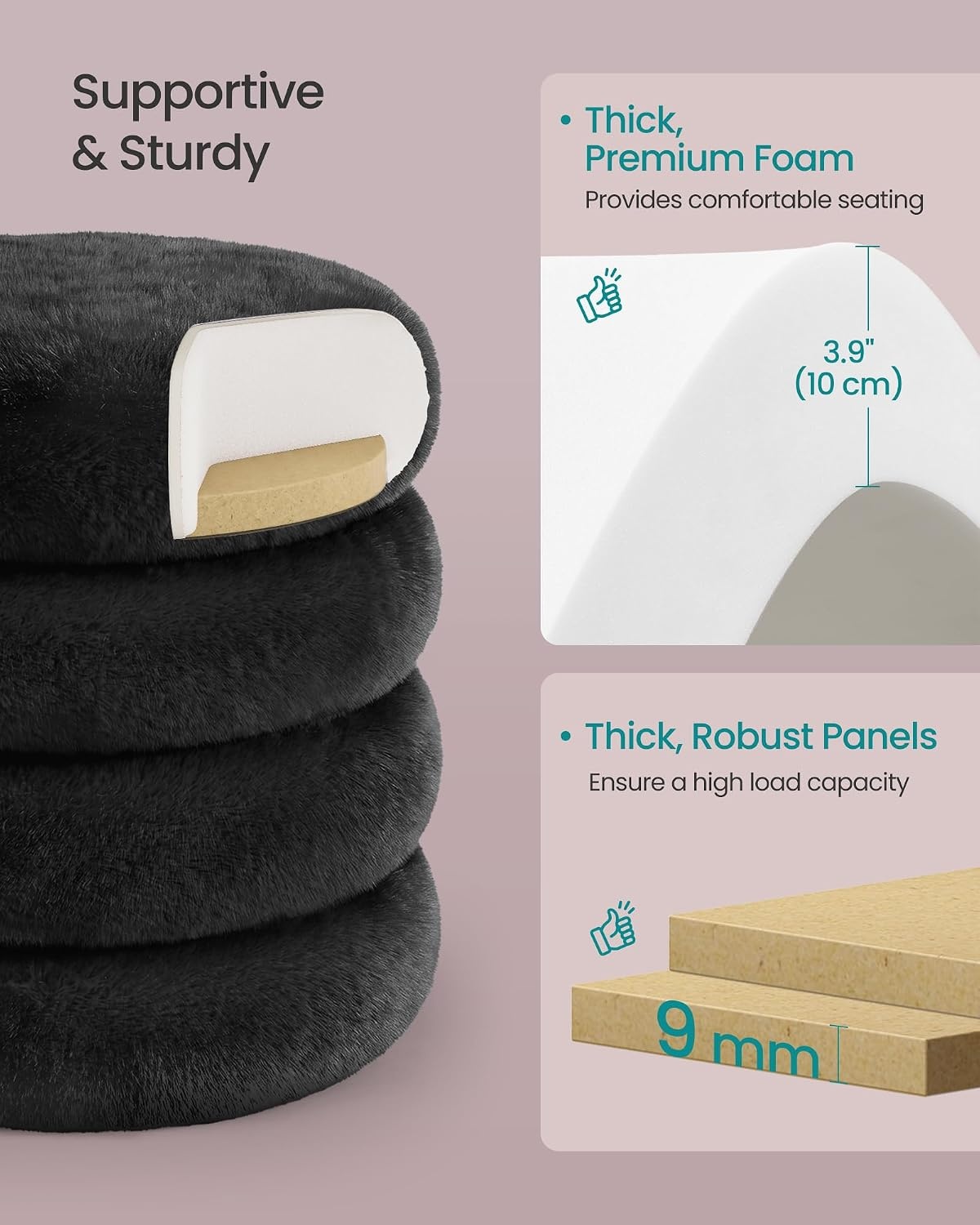 image:imageSONGMICS Vanity Stool Round Ottoman with Storage Teddy FleeceBlack