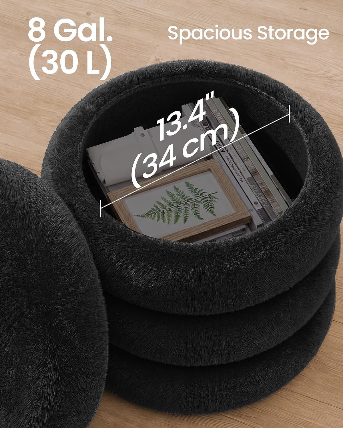 image:imageSONGMICS Vanity Stool Round Ottoman with Storage Teddy FleeceBlack