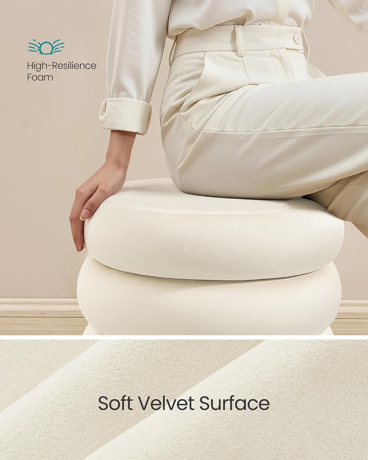 image:imageSONGMICS Vanity Stool Round Ottoman with Storage Teddy FleeceCappuccino White