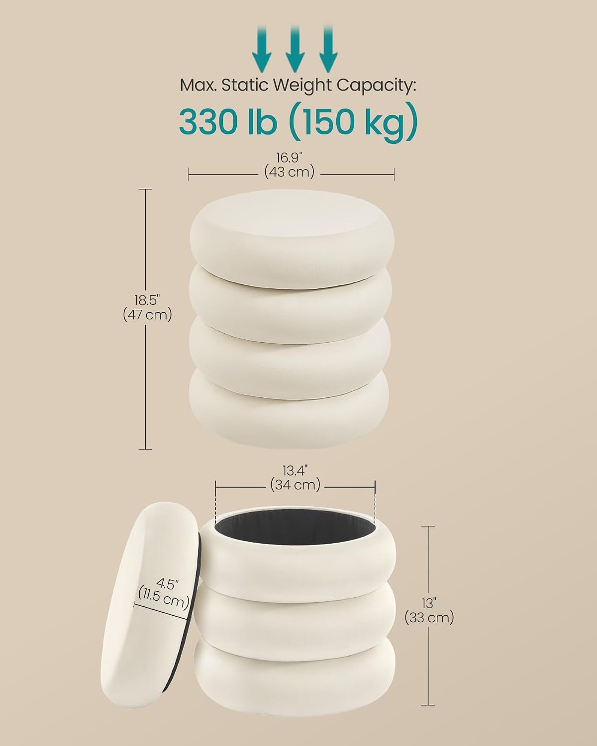 image:imageSONGMICS Vanity Stool Round Ottoman with Storage Teddy FleeceCappuccino White