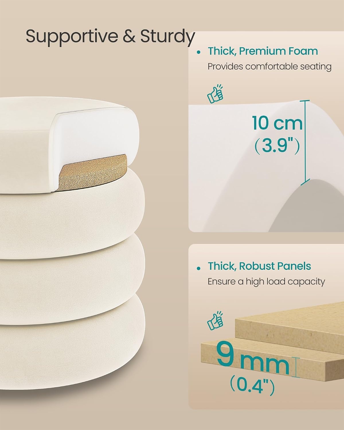 image:imageSONGMICS Vanity Stool Round Ottoman with Storage Teddy FleeceCappuccino White