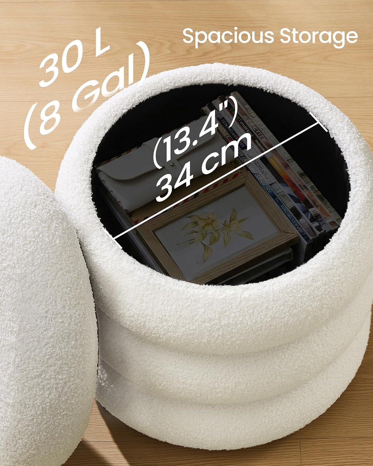 image:imageSONGMICS Vanity Stool Round Ottoman with Storage Teddy FleeceCream White