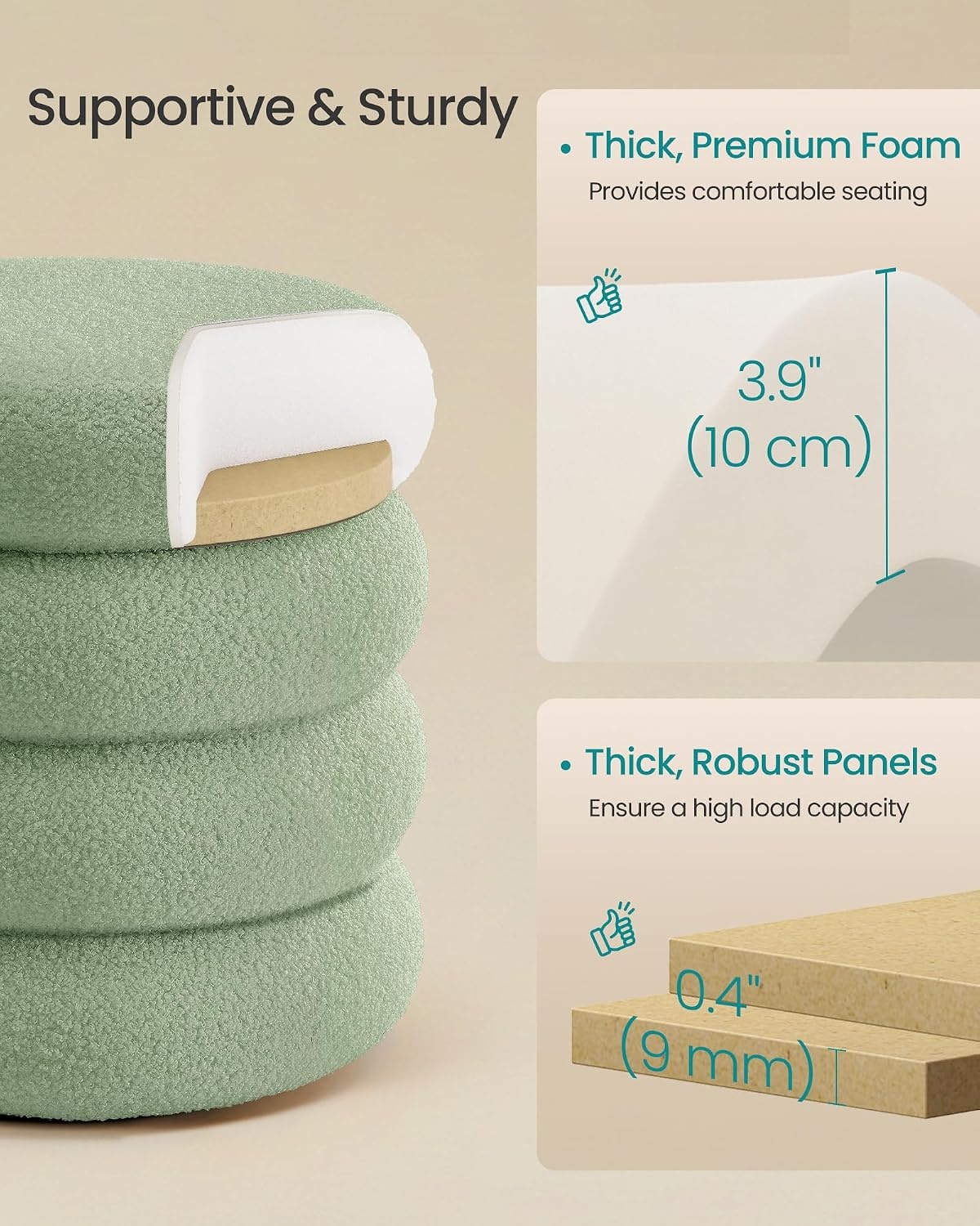 image:imageSONGMICS Vanity Stool Round Ottoman with Storage Teddy FleeceLime Green