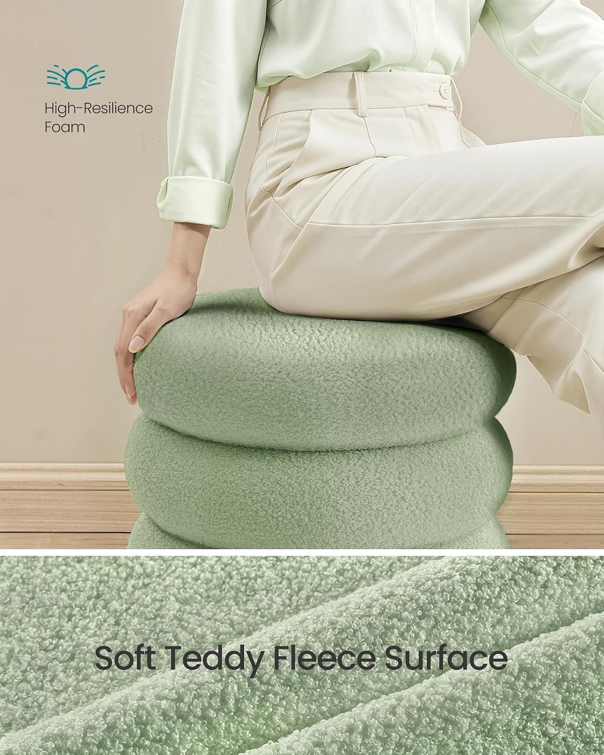 image:imageSONGMICS Vanity Stool Round Ottoman with Storage Teddy FleeceLime Green