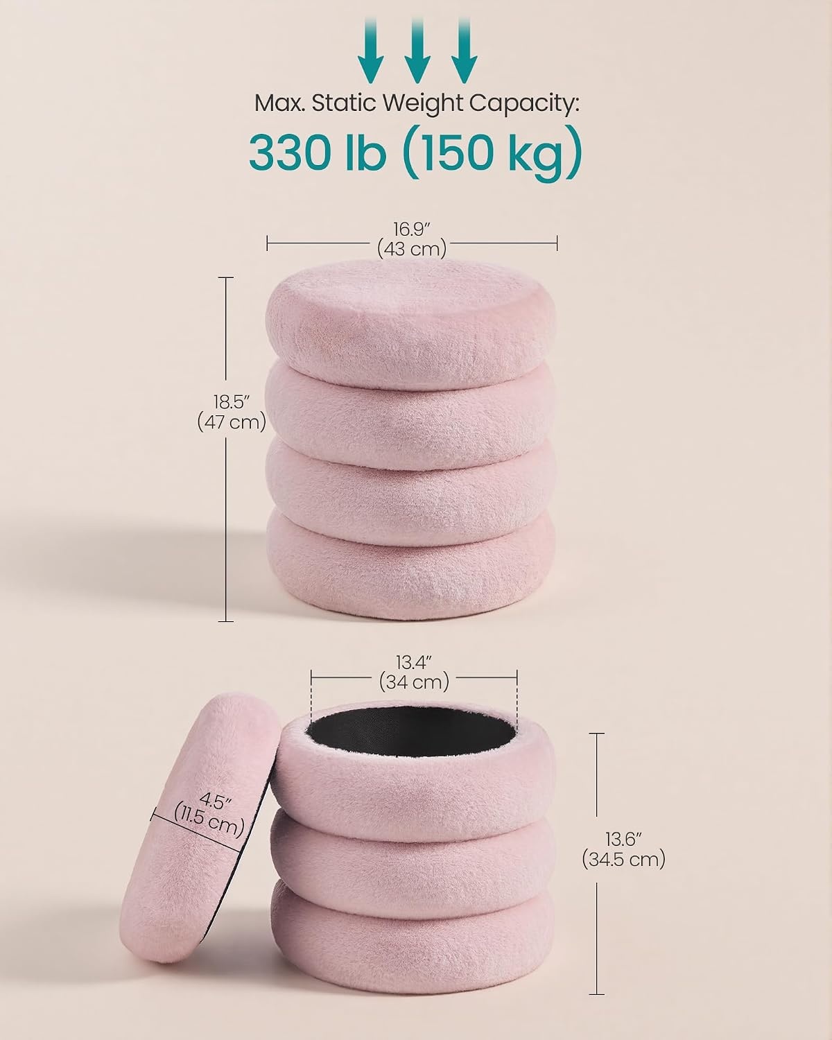 image:imageSONGMICS Vanity Stool Round Ottoman with Storage Teddy FleecePink
