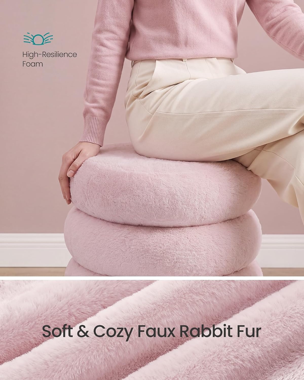 image:imageSONGMICS Vanity Stool Round Ottoman with Storage Teddy FleecePink