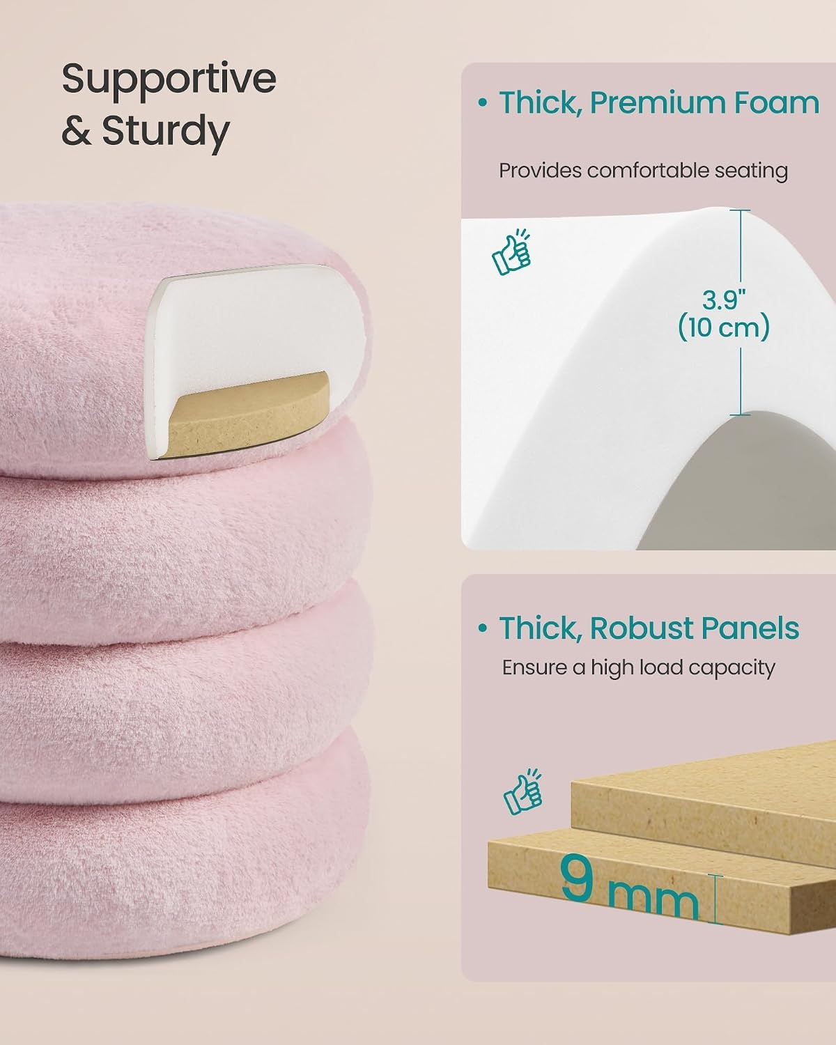 image:imageSONGMICS Vanity Stool Round Ottoman with Storage Teddy FleecePink