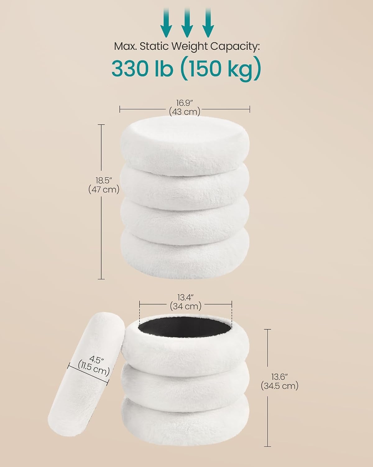image:imageSONGMICS Vanity Stool Round Ottoman with Storage Teddy FleeceWhite