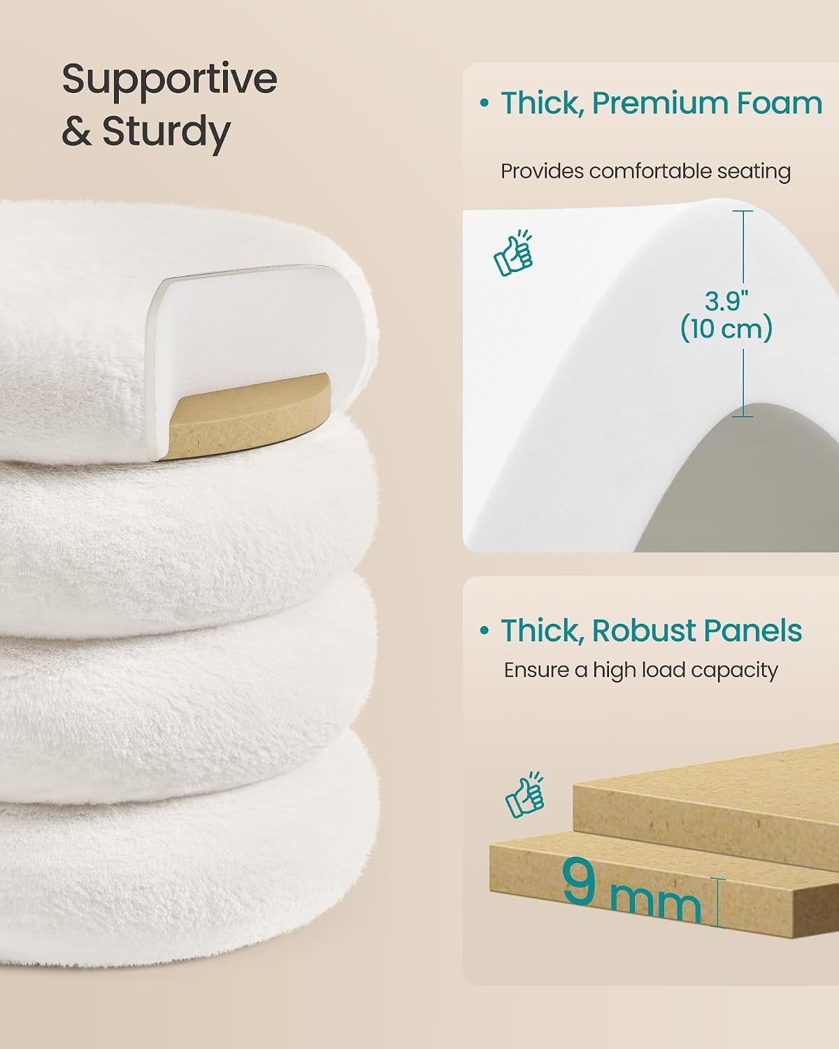 image:imageSONGMICS Vanity Stool Round Ottoman with Storage Teddy FleeceWhite
