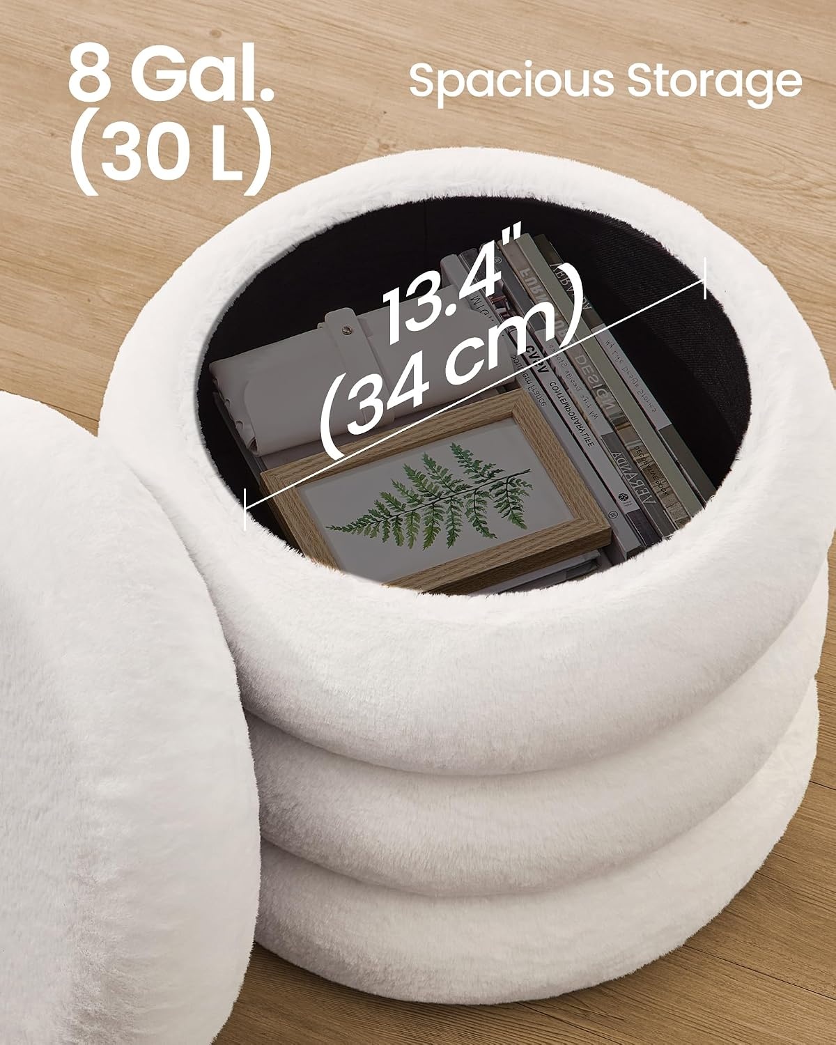 image:imageSONGMICS Vanity Stool Round Ottoman with Storage Teddy FleeceWhite