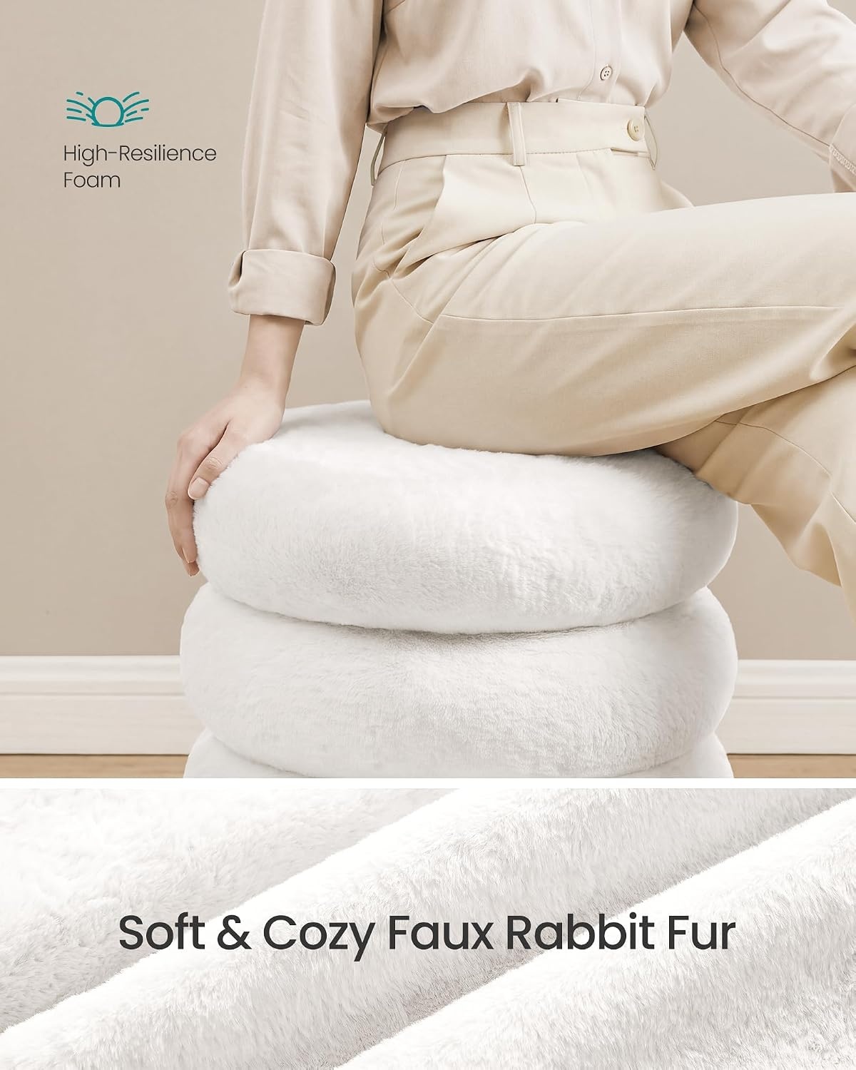 image:imageSONGMICS Vanity Stool Round Ottoman with Storage Teddy FleeceWhite