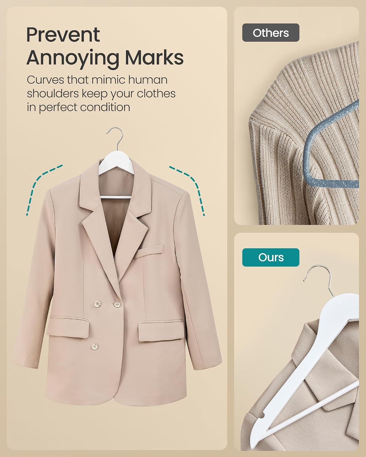 image:imageSONGMICS Wooden Hangers 50 Pack Basic Wood Clothes Hangers Space SavingCloud White