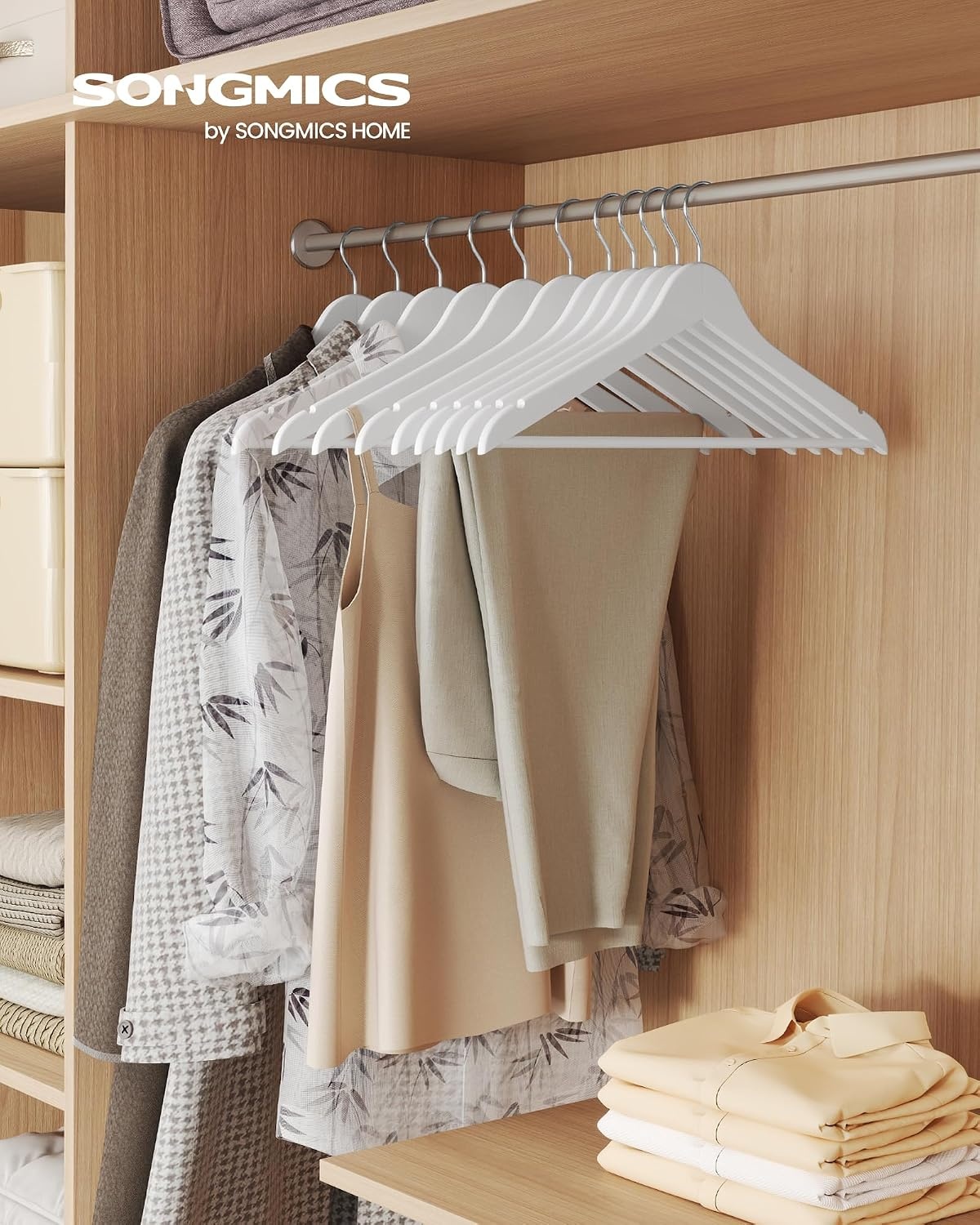 image:imageSONGMICS Wooden Hangers 50 Pack Basic Wood Clothes Hangers Space SavingCloud White