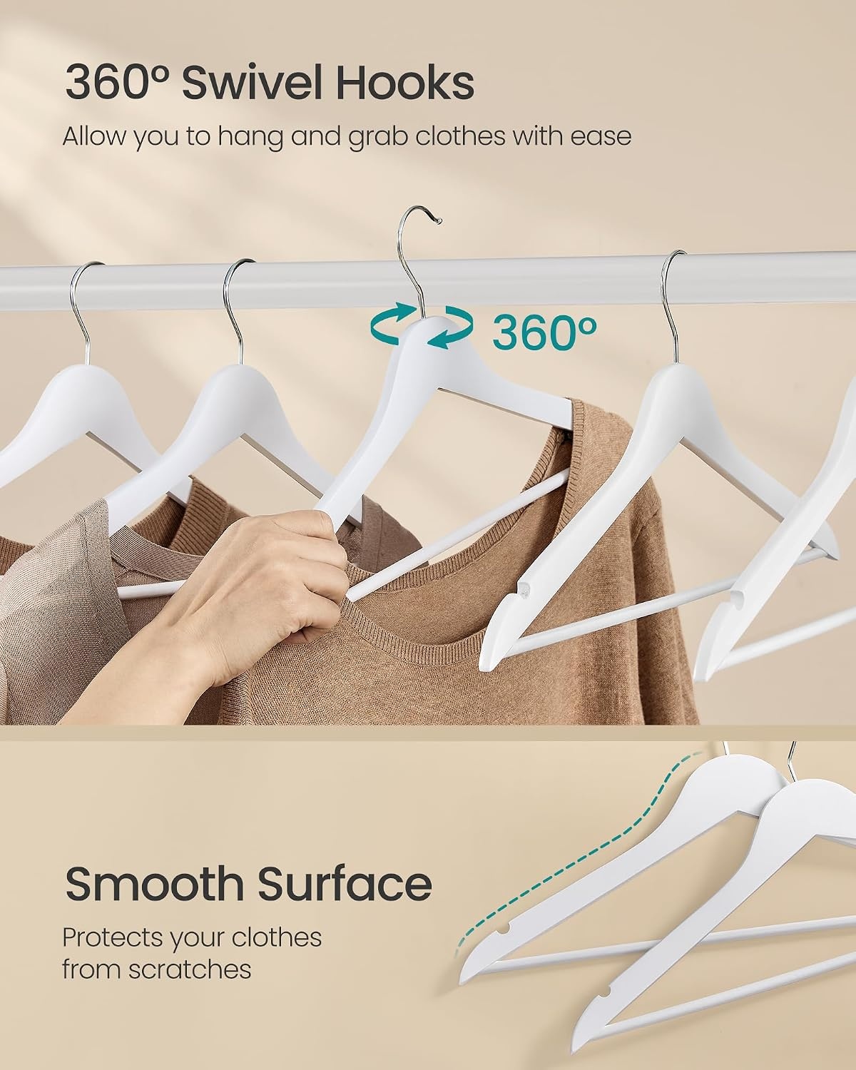 image:imageSONGMICS Wooden Hangers 50 Pack Basic Wood Clothes Hangers Space SavingCloud White