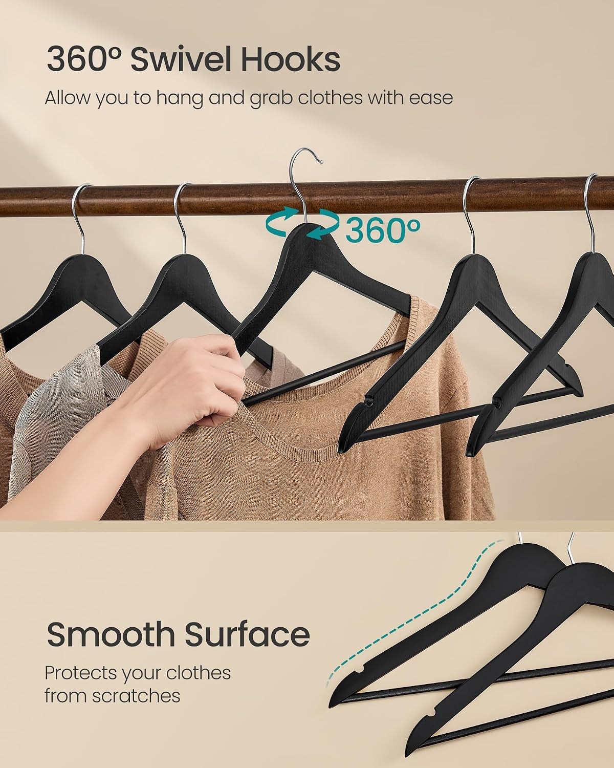 image:imageSONGMICS Wooden Hangers 50 Pack Basic Wood Clothes Hangers Space SavingInk Black
