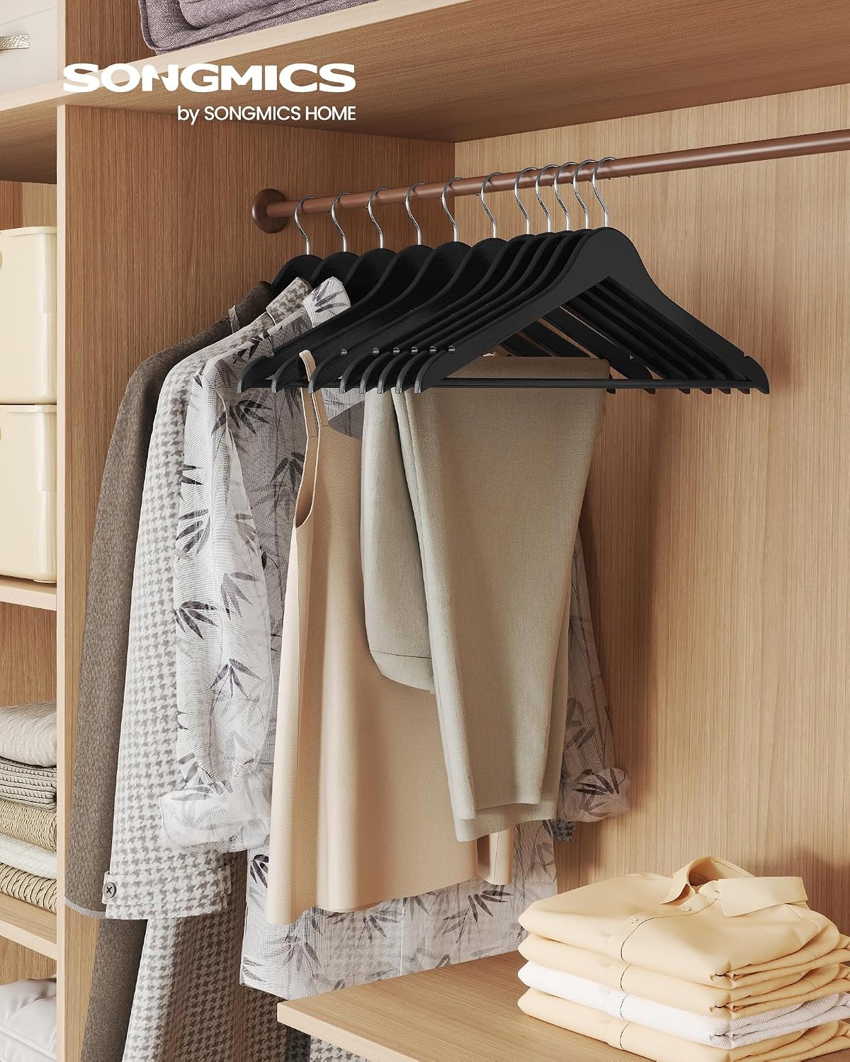 image:imageSONGMICS Wooden Hangers 50 Pack Basic Wood Clothes Hangers Space SavingInk Black