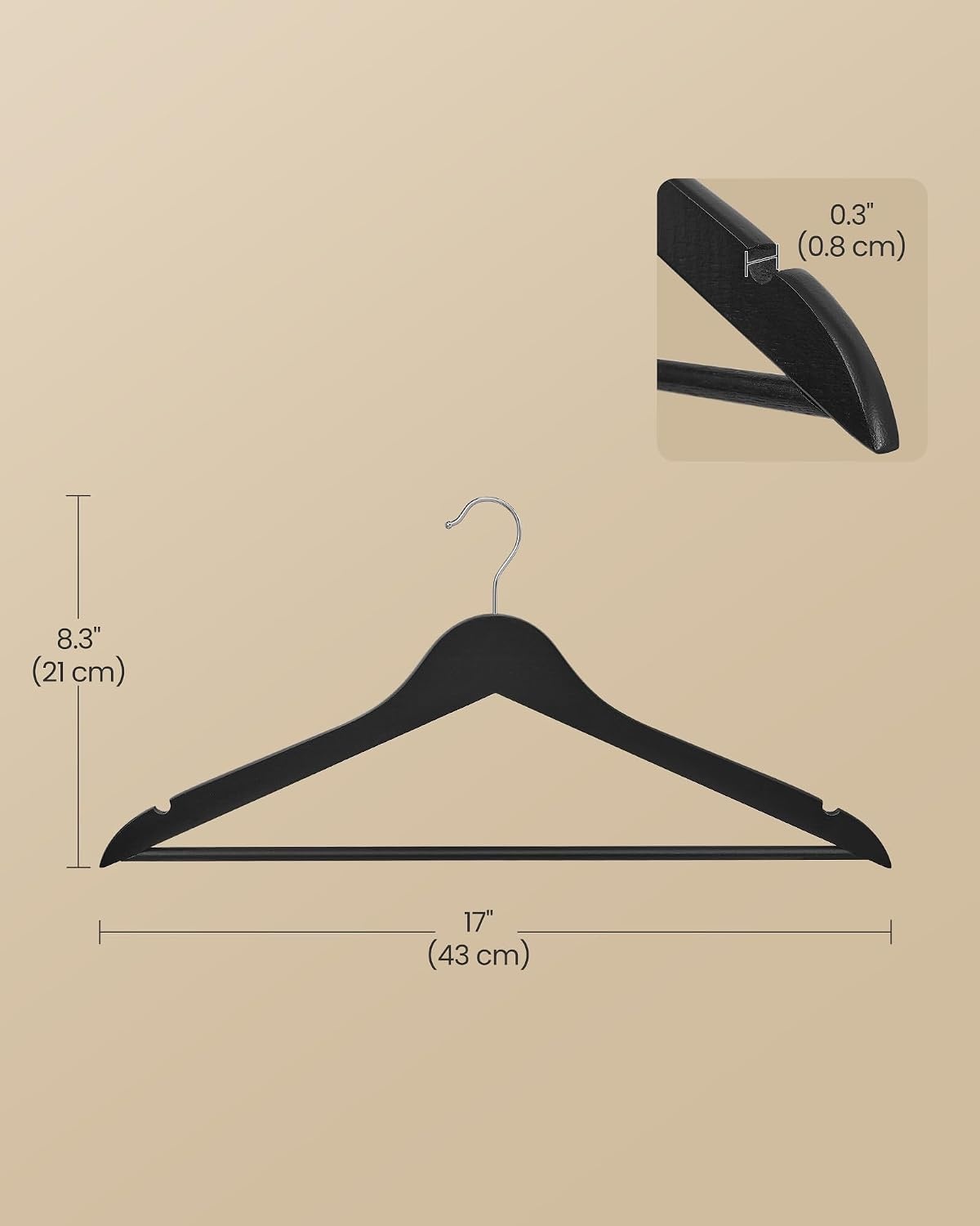 image:imageSONGMICS Wooden Hangers 50 Pack Basic Wood Clothes Hangers Space SavingInk Black