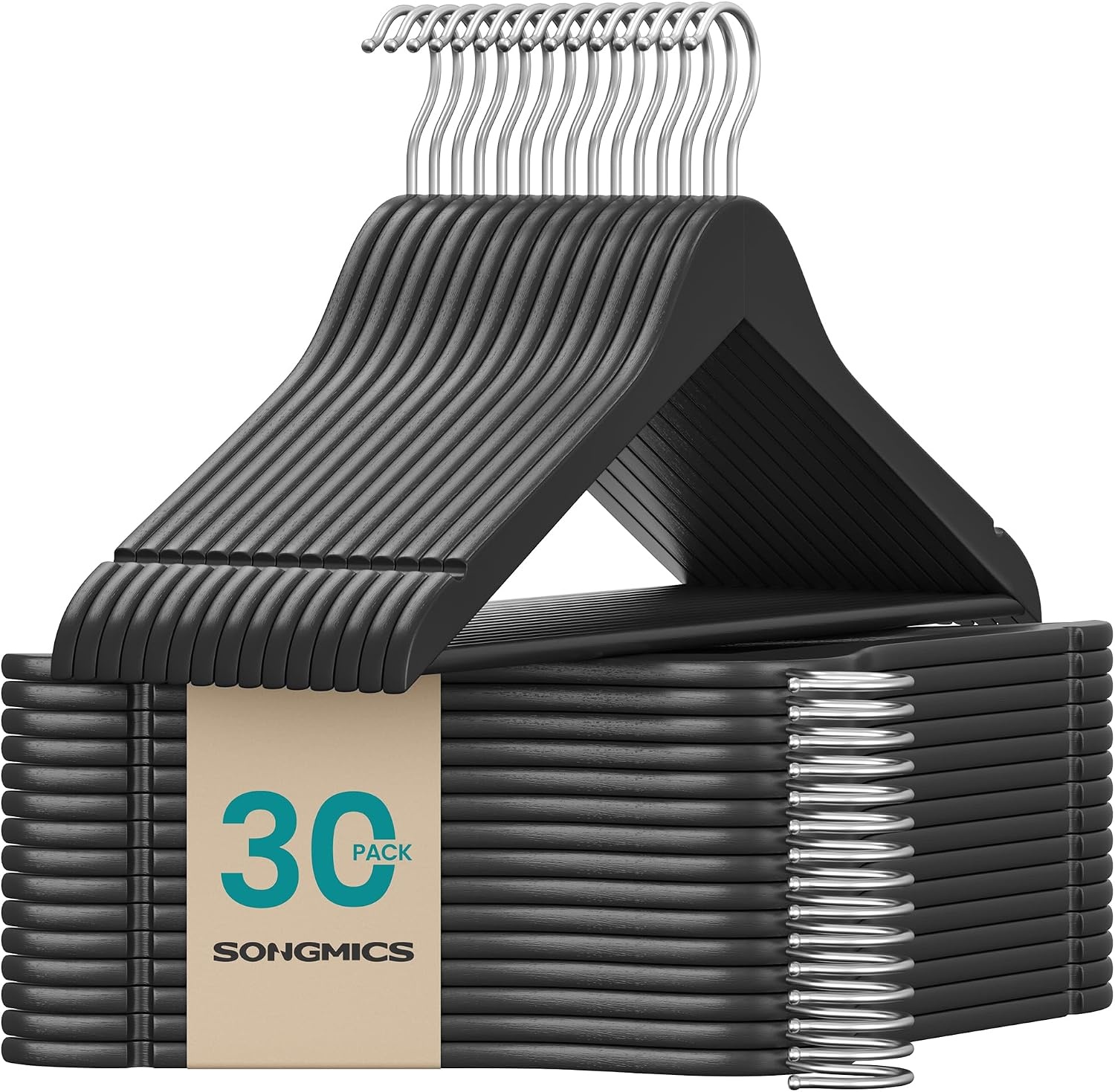 image:imageSONGMICS Wooden Hangers 50 Pack Basic Wood Clothes Hangers Space SavingInk Black