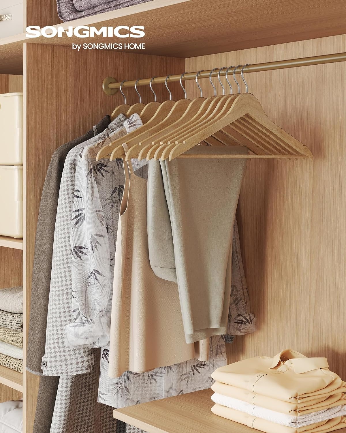 image:imageSONGMICS Wooden Hangers 50 Pack Basic Wood Clothes Hangers Space SavingNatural Beige